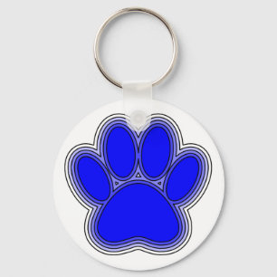 Dog Paw In Blue With Outlines Key Ring