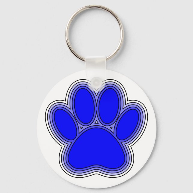 Dog Paw In Blue With Outlines Key Ring (Front)