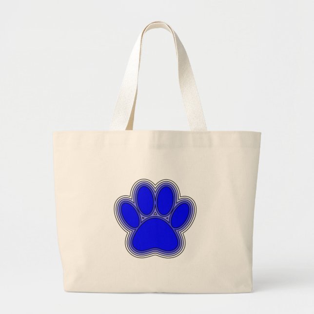 Dog Paw In Blue With Outlines Large Tote Bag (Front)