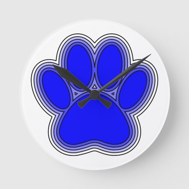 Dog Paw In Blue With Outlines Round Clock (Front)