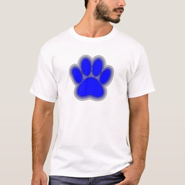 Dog Paw In Blue With Outlines T-Shirt (Front)
