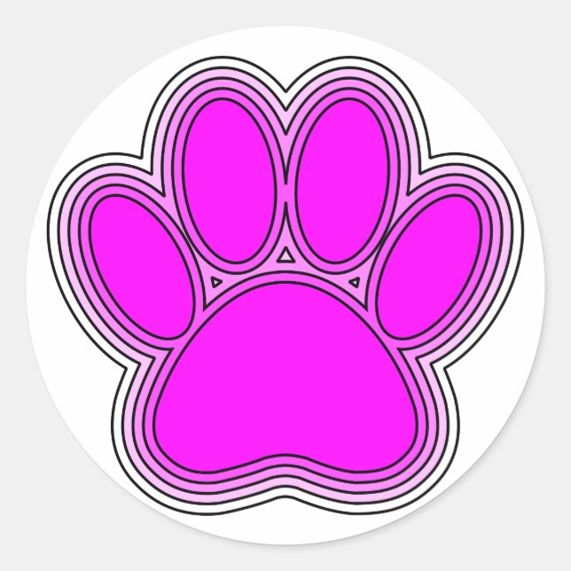 Dog Paw In Pink With Outlines Classic Round Sticker (Front)