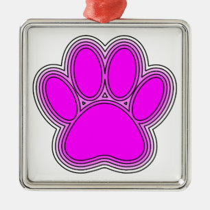 Dog Paw In Pink With Outlines Metal Tree Decoration