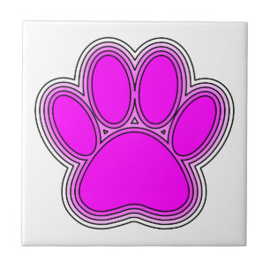 Dog Paw In Pink With Outlines Tile