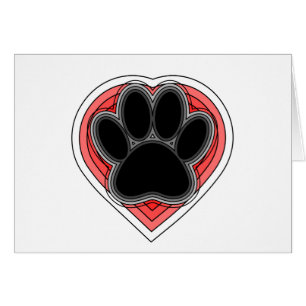 Dog Paw In Red Heart With Outlines