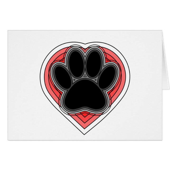 Dog Paw In Red Heart With Outlines (Front Horizontal)