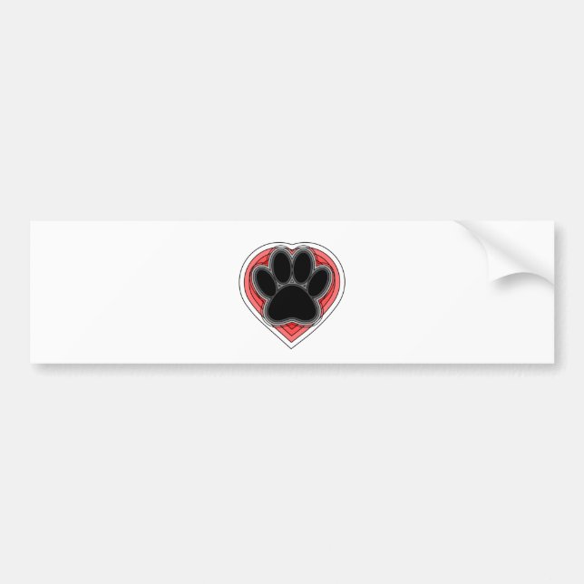 Dog Paw In Red Heart With Outlines Bumper Sticker (Front)