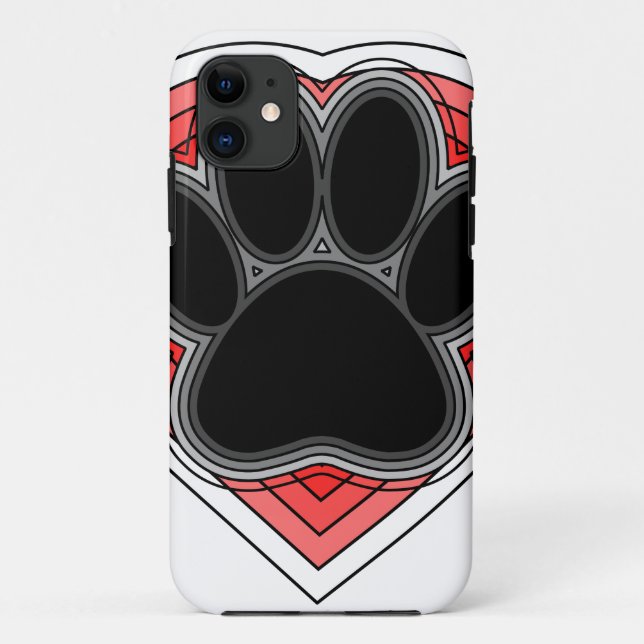 Dog Paw In Red Heart With Outlines Case-Mate iPhone Case (Back)