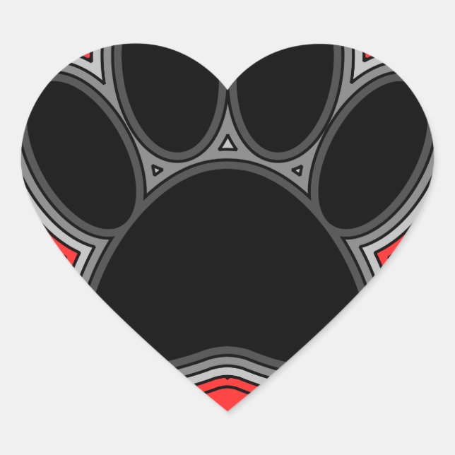 Dog Paw In Red Heart With Outlines Heart Sticker (Front)