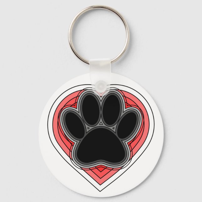 Dog Paw In Red Heart With Outlines Key Ring (Front)