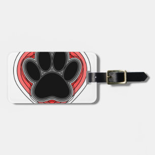Dog Paw In Red Heart With Outlines Luggage Tag