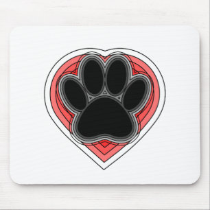 Dog Paw In Red Heart With Outlines Mouse Mat