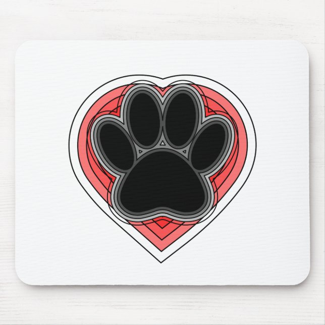 Dog Paw In Red Heart With Outlines Mouse Mat (Front)