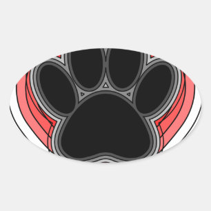 Dog Paw In Red Heart With Outlines Oval Sticker