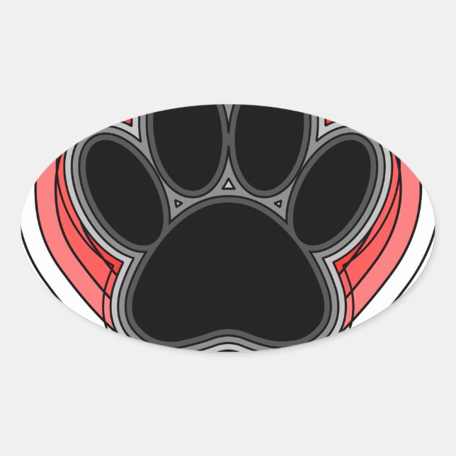 Dog Paw In Red Heart With Outlines Oval Sticker (Front)