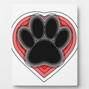 Dog Paw In Red Heart With Outlines Plaque