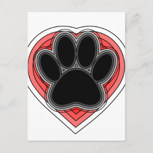 Dog Paw In Red Heart With Outlines Postcard
