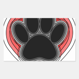 Dog Paw In Red Heart With Outlines Rectangular Sticker