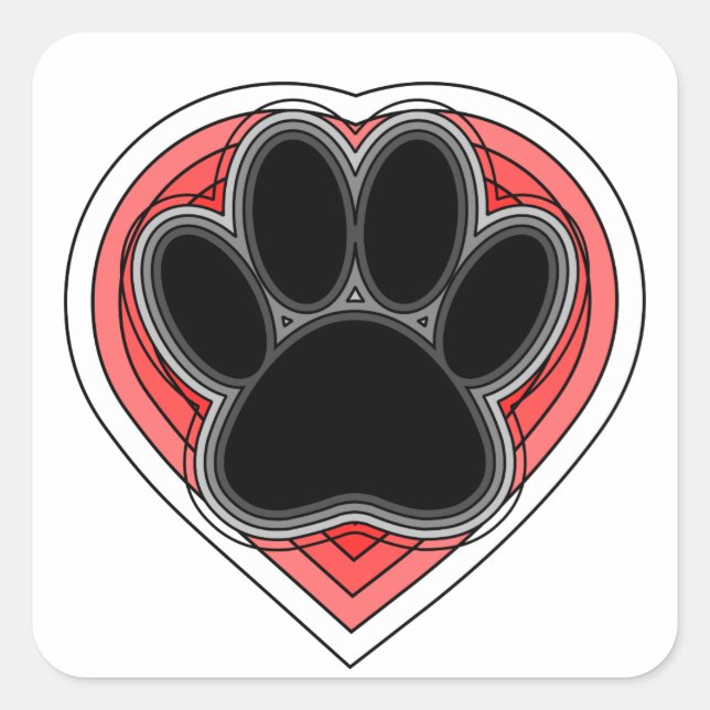 Dog Paw In Red Heart With Outlines Square Sticker (Front)