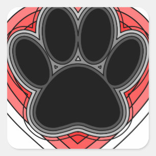 Dog Paw In Red Heart With Outlines Square Sticker