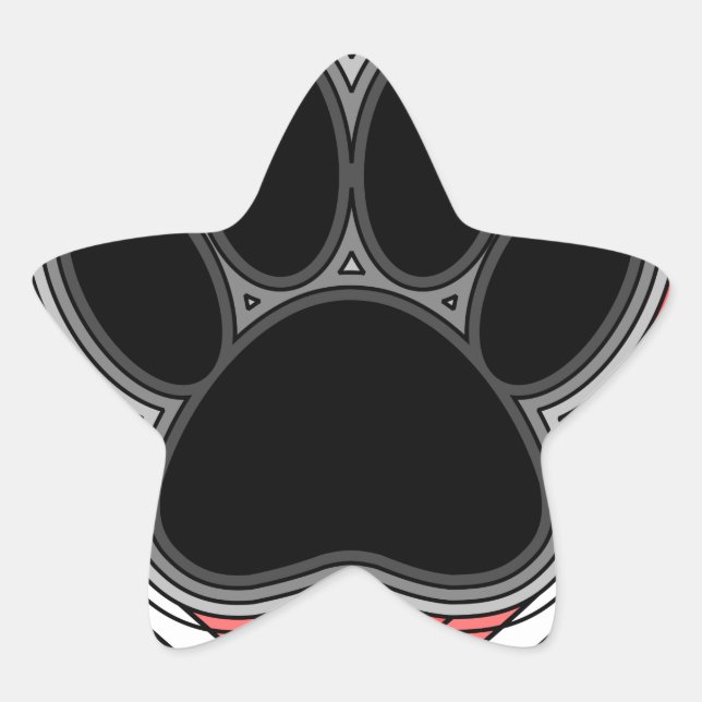 Dog Paw In Red Heart With Outlines Star Sticker (Front)