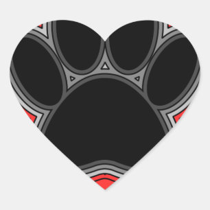 Dog Paw In Red Heart With Outlines Sticker