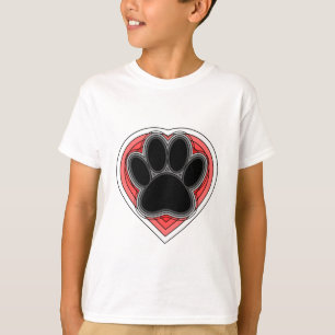 Dog Paw In Red Heart With Outlines T-Shirt