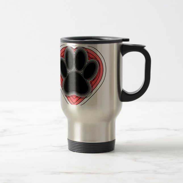 Dog Paw In Red Heart With Outlines Travel Mug (Right)