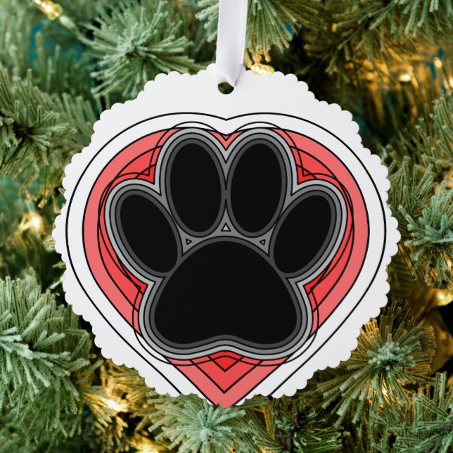Dog Paw In Red Heart With Outlines Tree Decoration Card (Insitu (Tree))