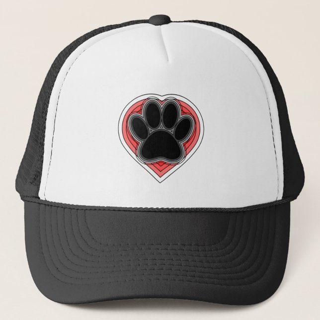 Dog Paw In Red Heart With Outlines Trucker Hat (Front)