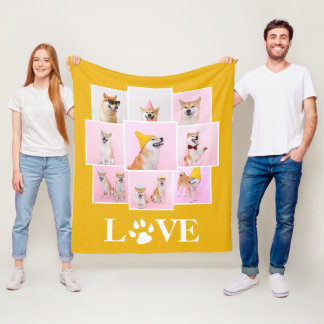 Dog Paw LOVE Personalised 9 Photo Collage Fleece Blanket