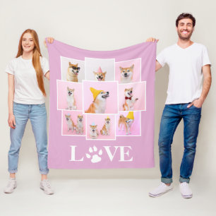 Dog Paw LOVE Personalised 9 Photo Collage Fleece Blanket