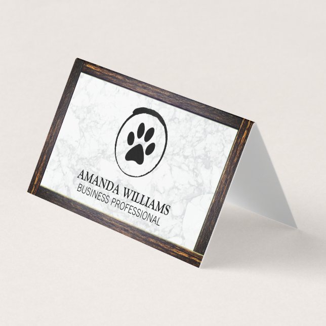 Dog Paw | Marble | Wood Border Business Card (Front)