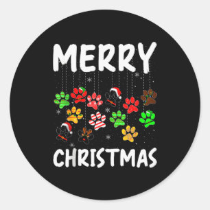 Dog Paw Merry Christmas Pajamas Puppy Dog Lover Xm Classic Round Sticker