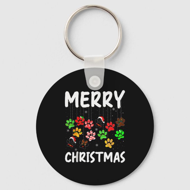 Dog Paw Merry Christmas Pajamas Puppy Dog Lover Xm Key Ring (Front)