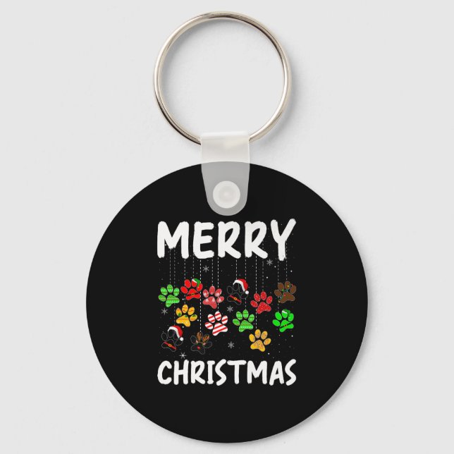 Dog Paw Merry Christmas Pajamas Puppy Dog Lover Xm Key Ring (Front)