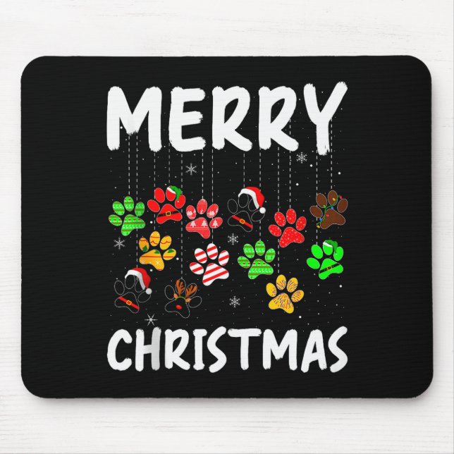 Dog Paw Merry Christmas Pajamas Puppy Dog Lover Xm Mouse Mat (Front)