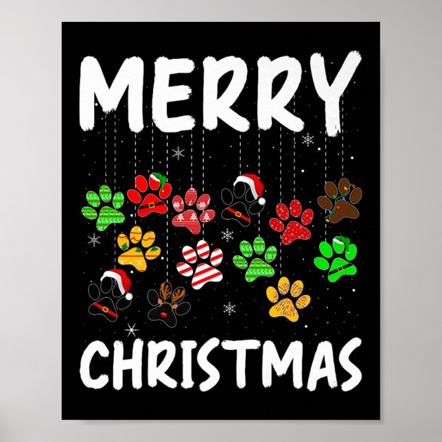 Dog Paw Merry Christmas Pajamas Puppy Dog Lover Xm Poster (Front)