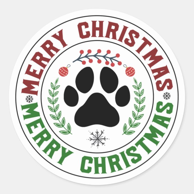 Dog Paw Merry Christmas Stickers (Front)