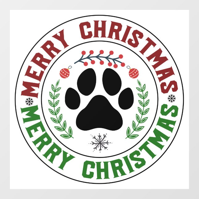 Dog Paw Merry Christmas Window Cling (Sheet)