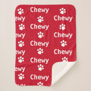  Dog Paw Name Red White   Sherpa Blanket