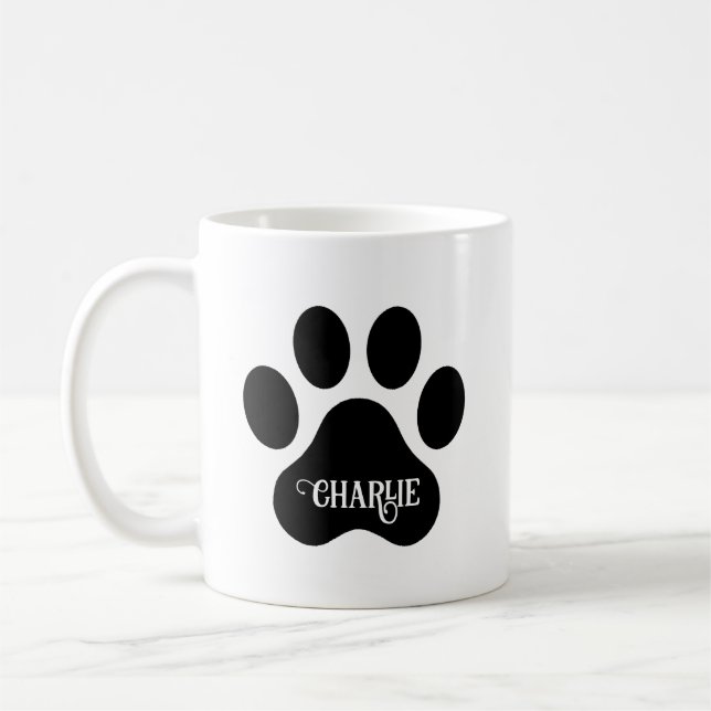 Dog Paw Name Silhouette Design Coffee Mug (Left)