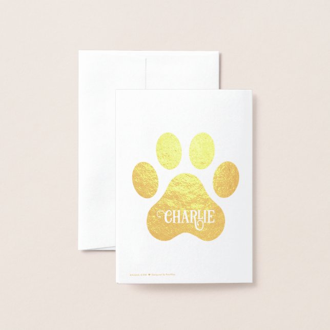 Dog Paw Name Silhouette Design Foil Card (Back With Envelope)