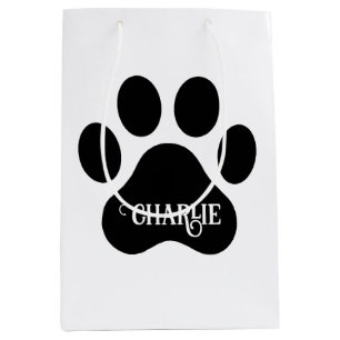 Dog Paw Name Silhouette Design Medium Gift Bag
