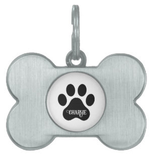 Dog Paw Name Silhouette Design Pet ID Tag