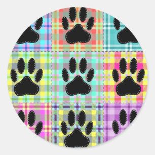 Dog Paw Pattern Quilt Classic Round Sticker