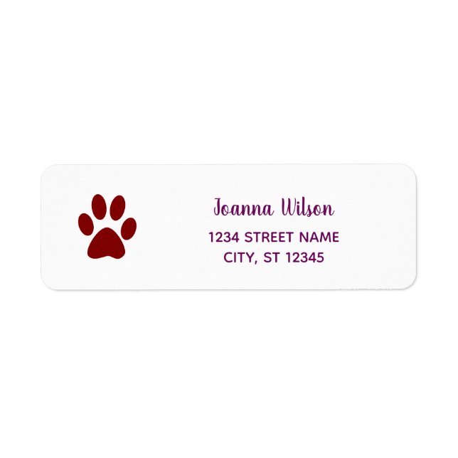 Dog Paw Personalise Modern Return Address Label (Front)