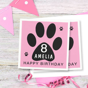 Dog Paw Pink Girl Kids Birthday Party Napkin