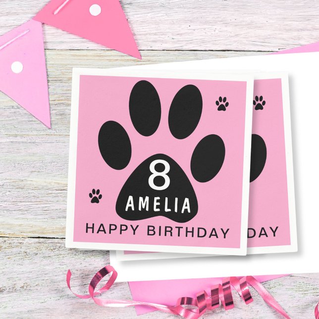 Dog Paw Pink Girl Kids Birthday Party  Napkin (Creator Uploaded)