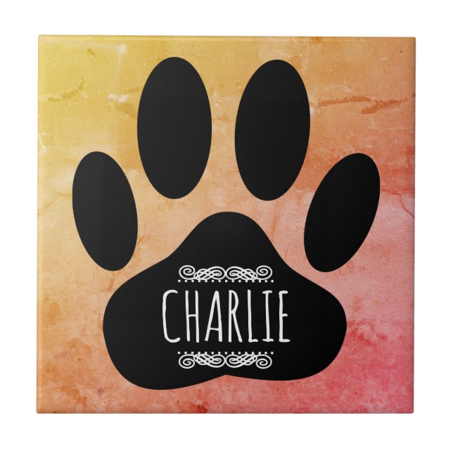 Dog Paw Print Add Custom Name Tile (Front)